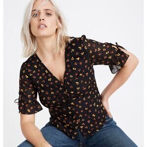 Madewell Silk Daylight Tie-Sleeve Top in Feline Floral